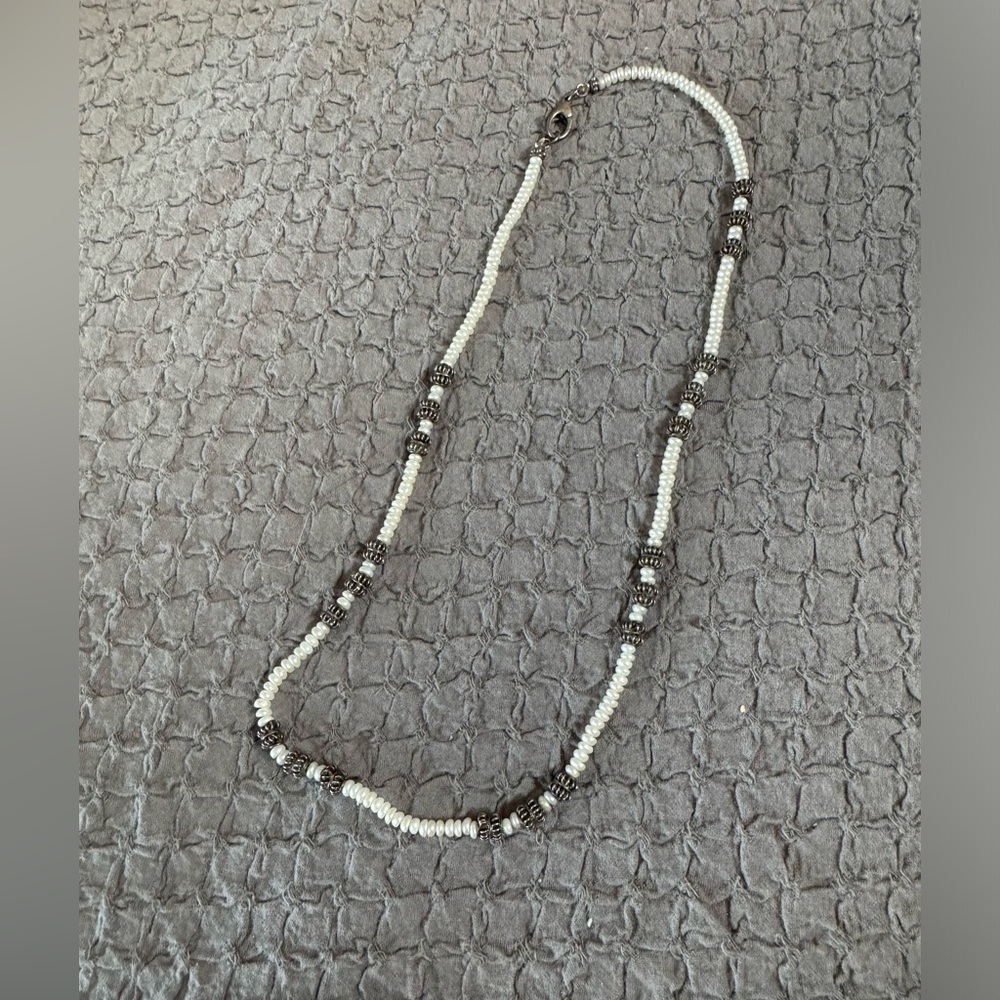 Bundle 3 for $10. Antique silver and pearl colored beaded necklace